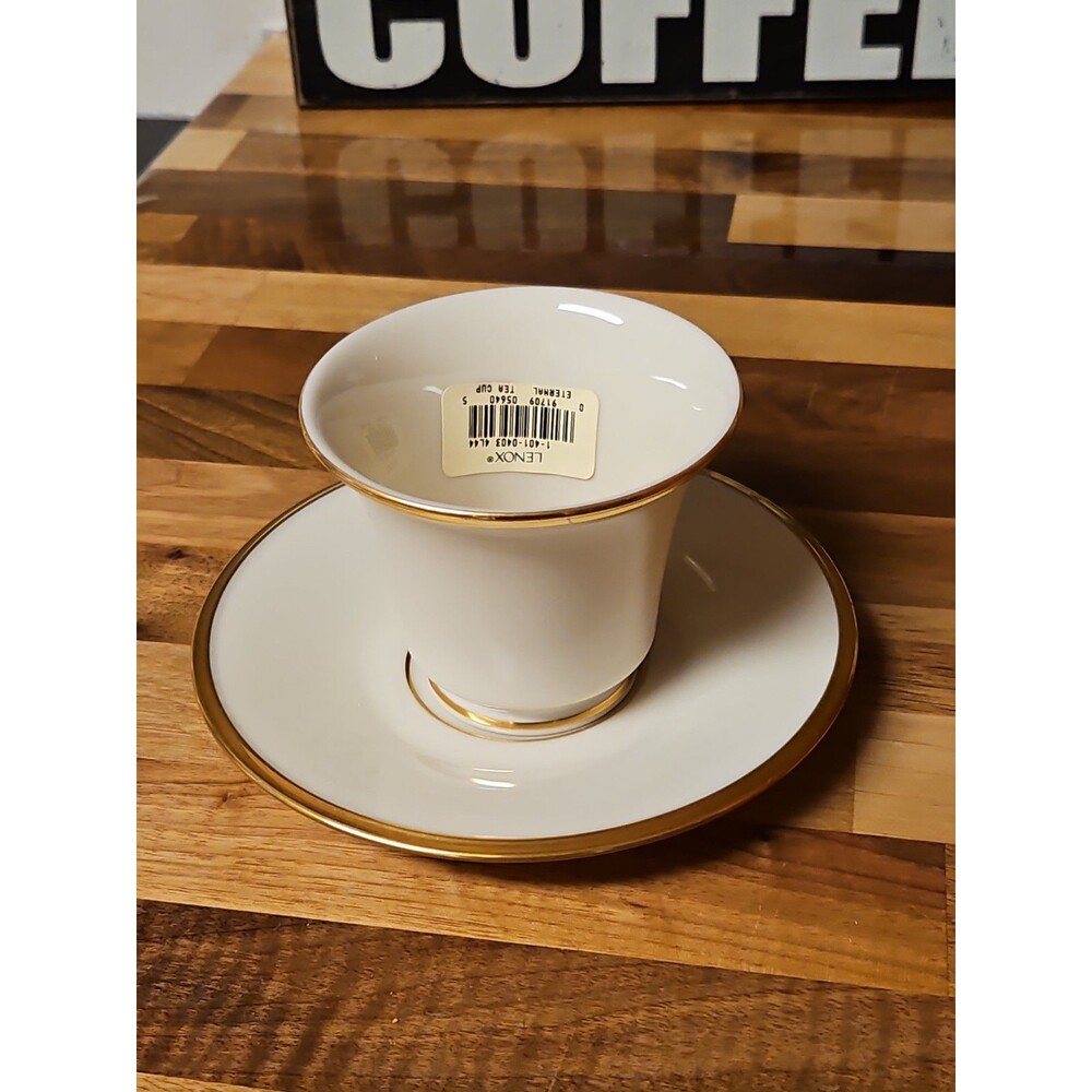 Vintage Lenox Eternal Dimension Cup Saucer Set Ivory Gold Rim NWT